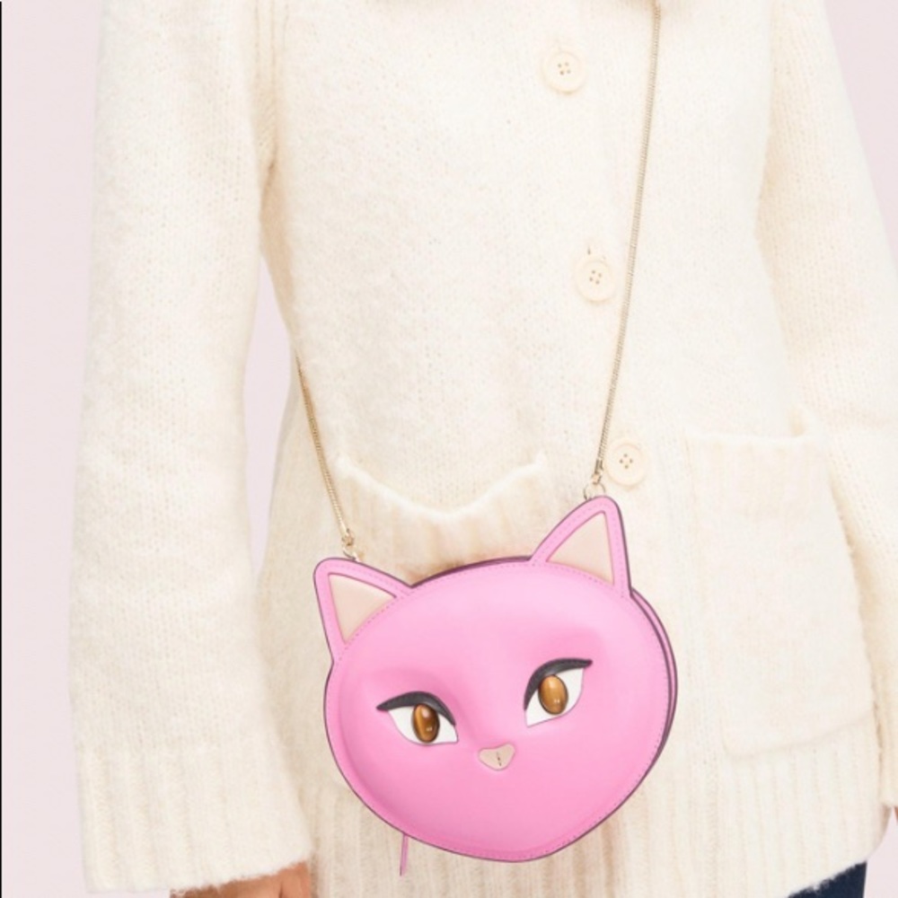 LIMITED ED🔥Authentic KATE SPADE Italian leather Cat zip top crossbody/Clutch - Picture 2 of 13